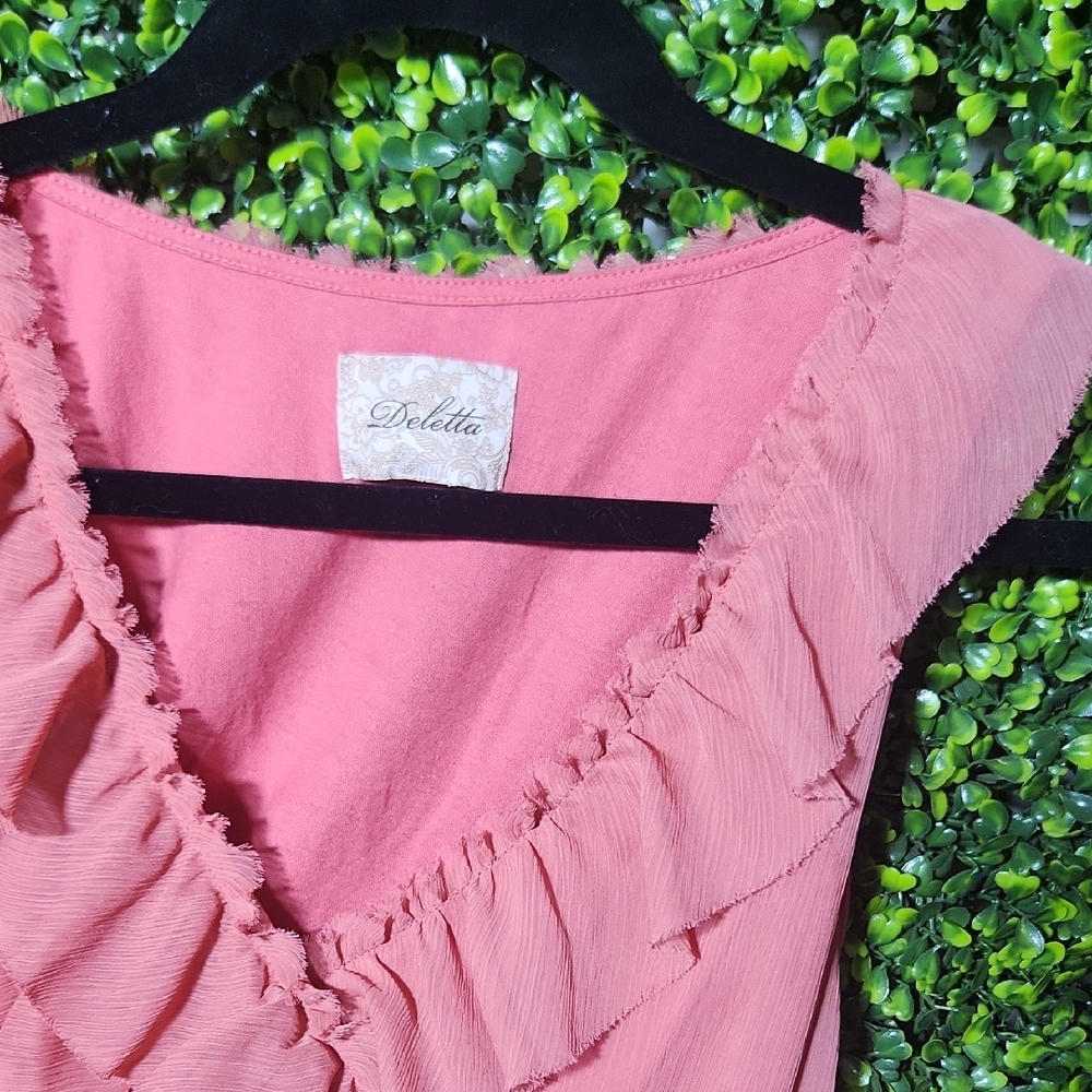 Anthropologie Pink Ruffle Blouse - Picture 4 of 11